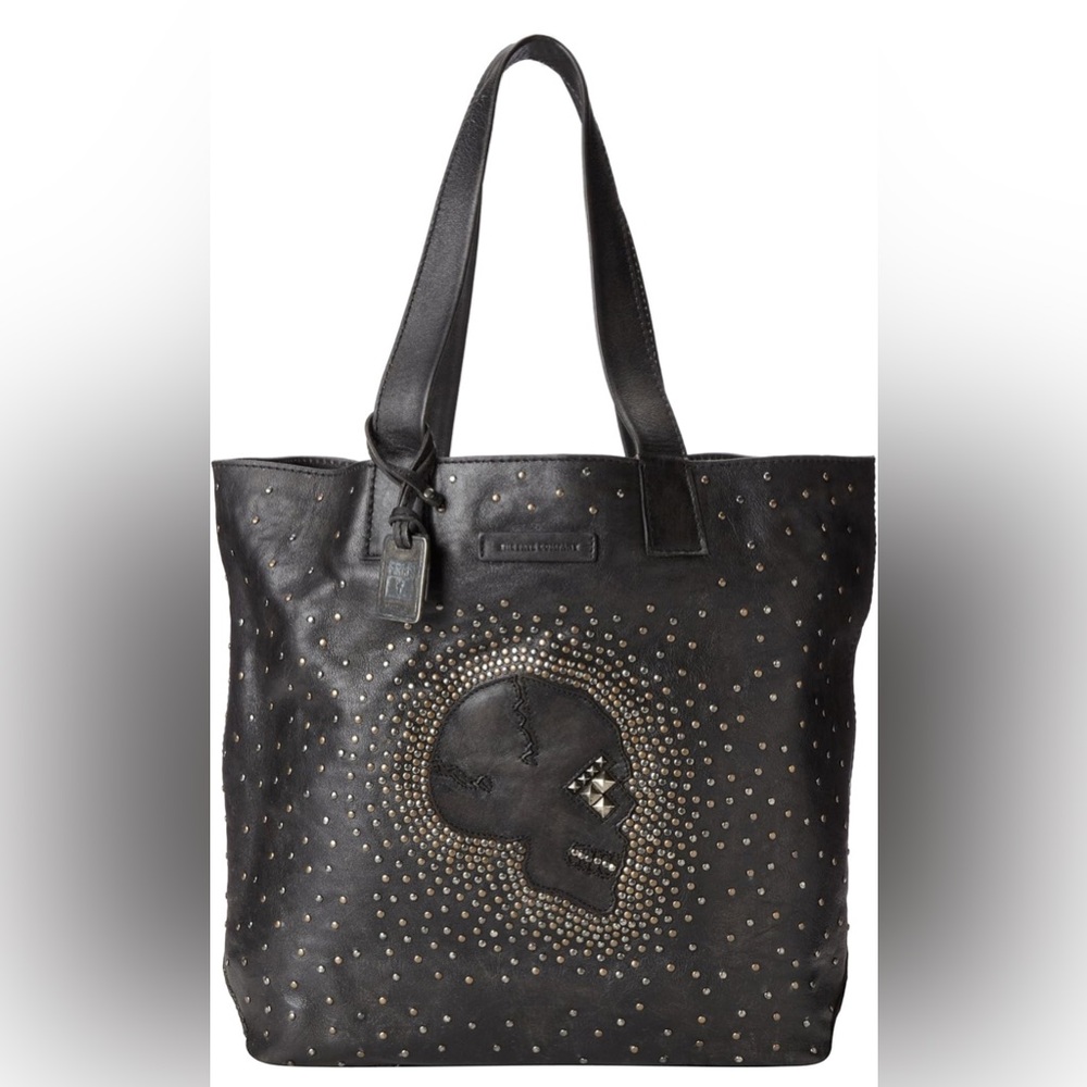 Jenna Frye Black Skull Studded Tote Bag